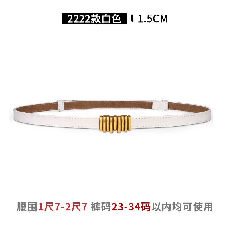 Women's Leather Easiest for Match Accessories Sweater Black Thin Belt