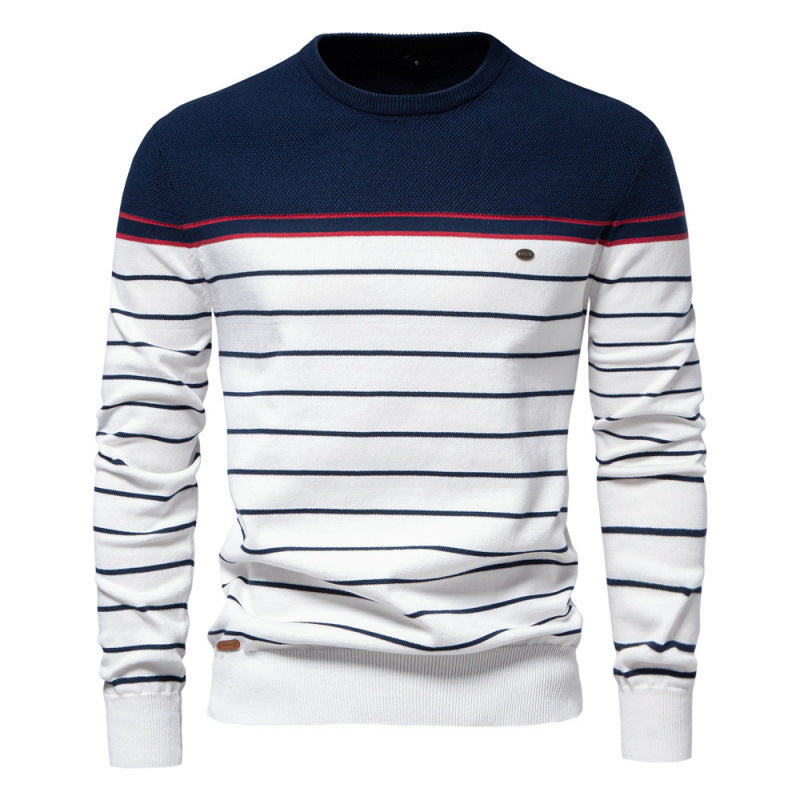 Men's Fashion Casual Striped Color Matching Long-sleeved Sweater