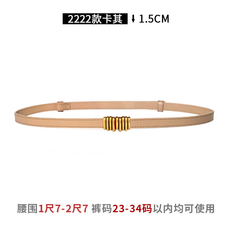 Women's Leather Easiest for Match Accessories Sweater Black Thin Belt
