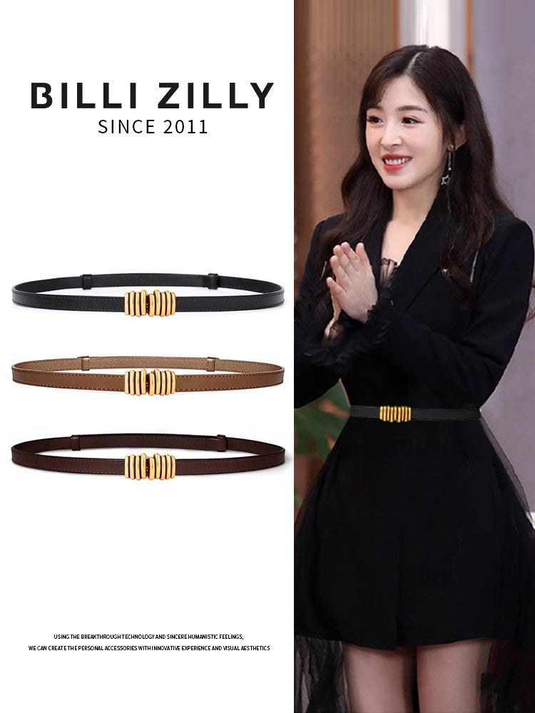 Women's Leather Easiest for Match Accessories Sweater Black Thin Belt
