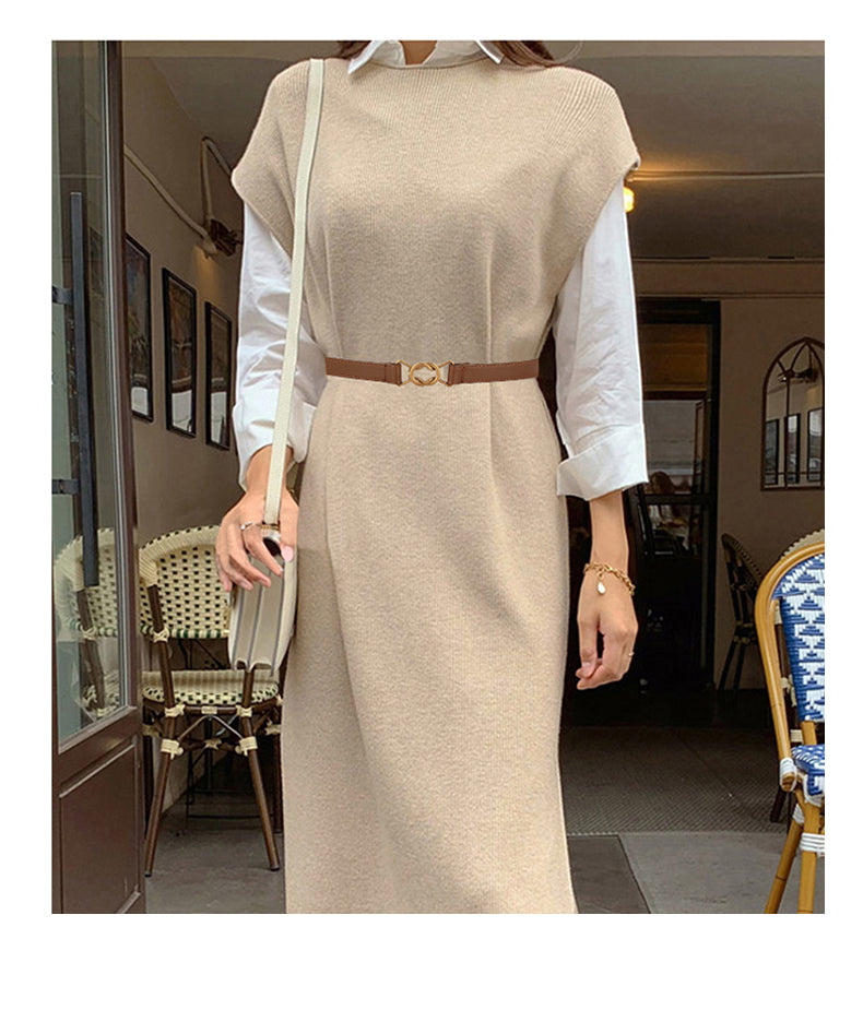 Women's Leather Easiest for Match Accessories Sweater Black Thin Belt