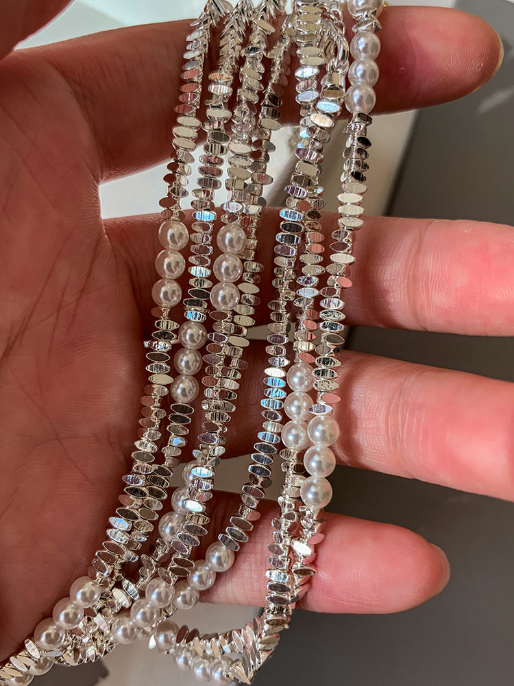 2025 New Arrival Small Pieces of Silver Pearl Sweater Necklace Necklace Accessories Female Fancy Light Luxury Minority Twin Clavicle Chain
