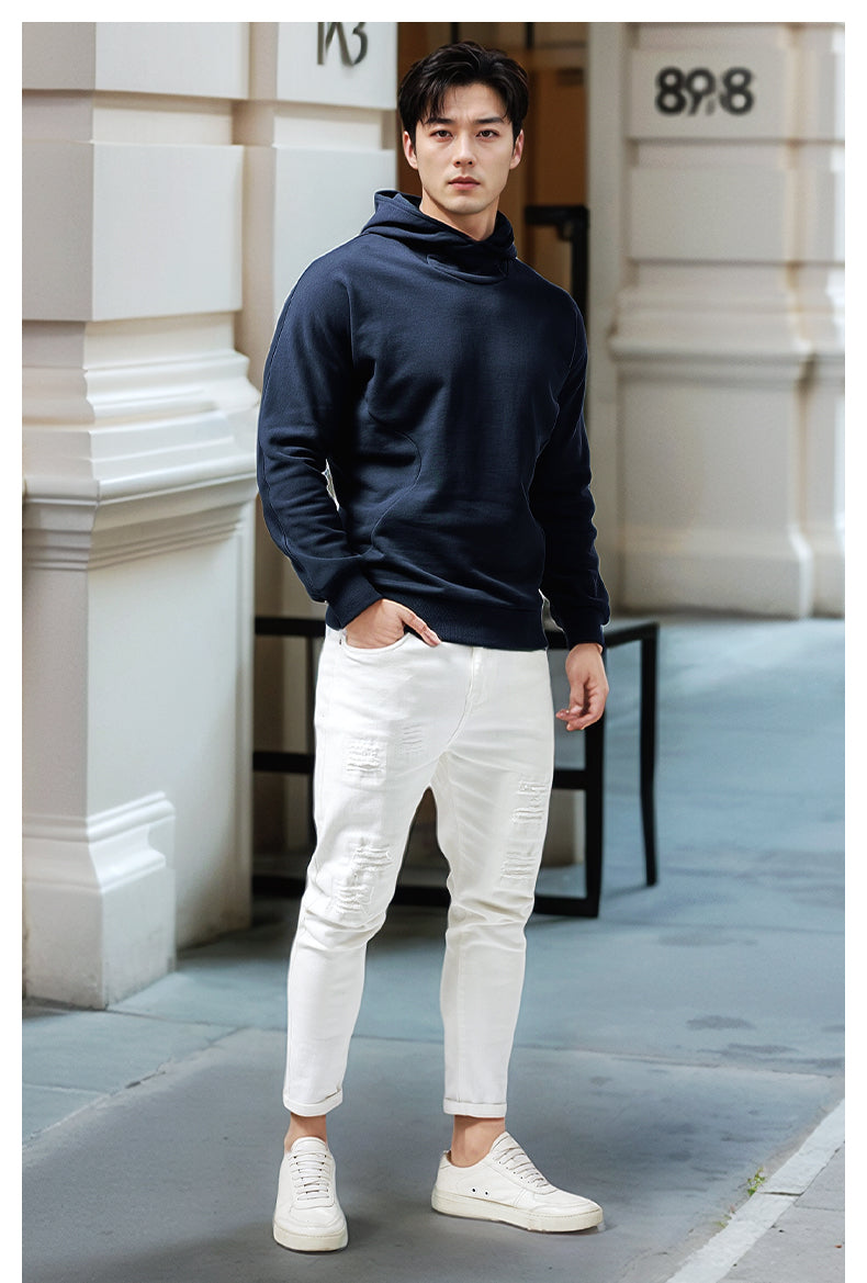 Turtleneck Hoodie Men's Cotton Loose Sports 2023 New Hoodie Pullover Top Outerwear Autumn and Winter