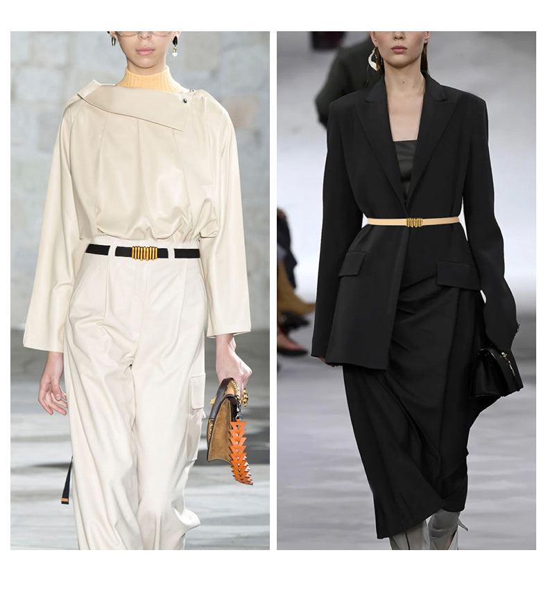 Women's Leather Easiest for Match Accessories Sweater Black Thin Belt