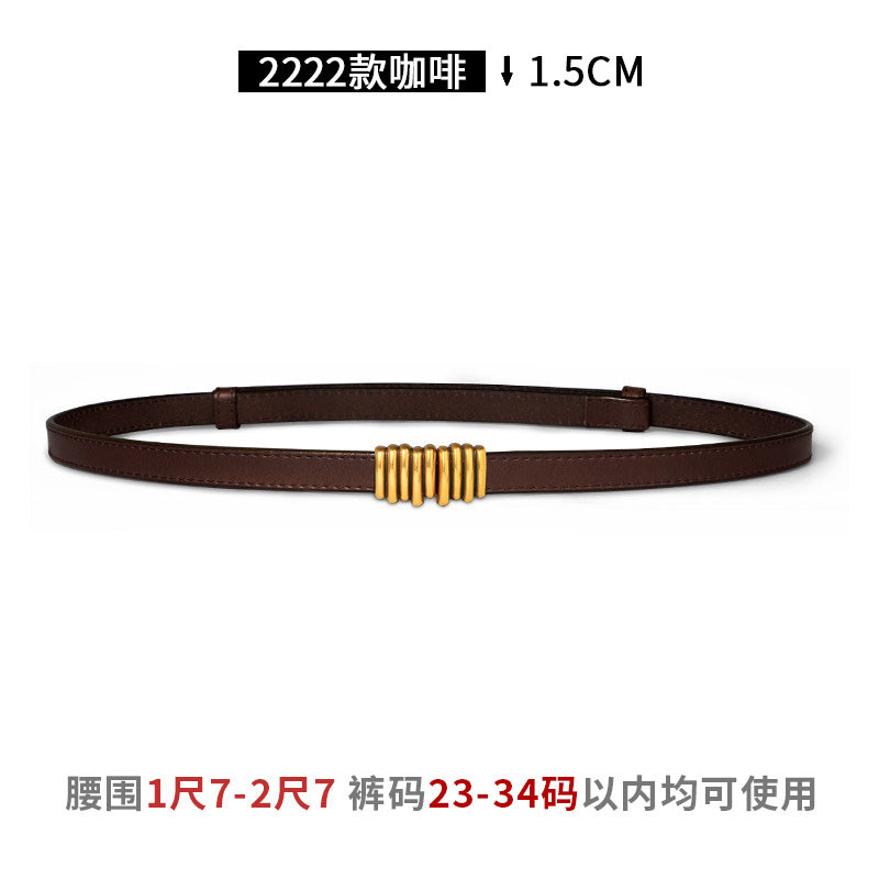 Women's Leather Easiest for Match Accessories Sweater Black Thin Belt