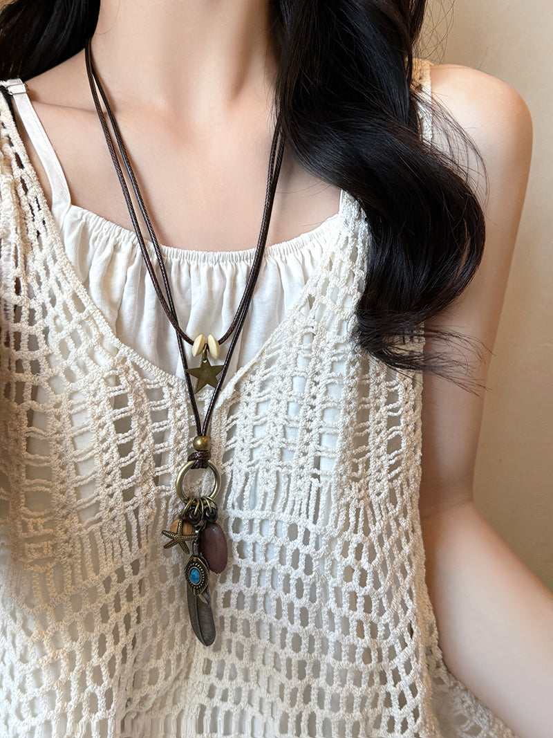 Zen Female Ethnic Style Twin Bohemia Feather