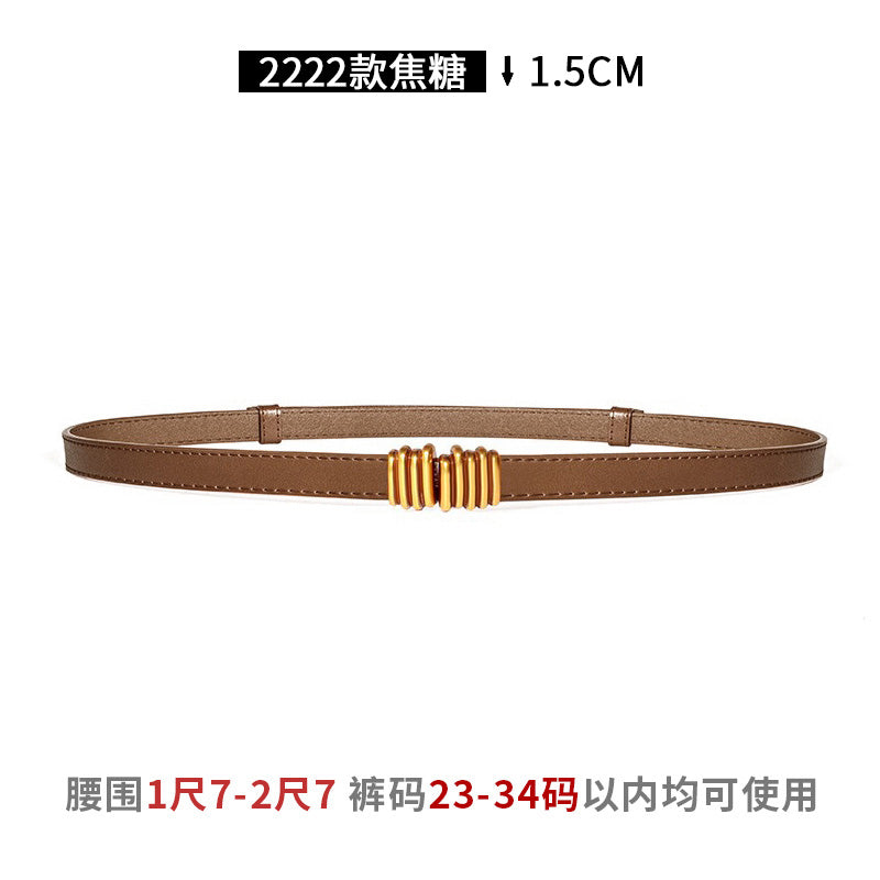 Women's Leather Easiest for Match Accessories Sweater Black Thin Belt