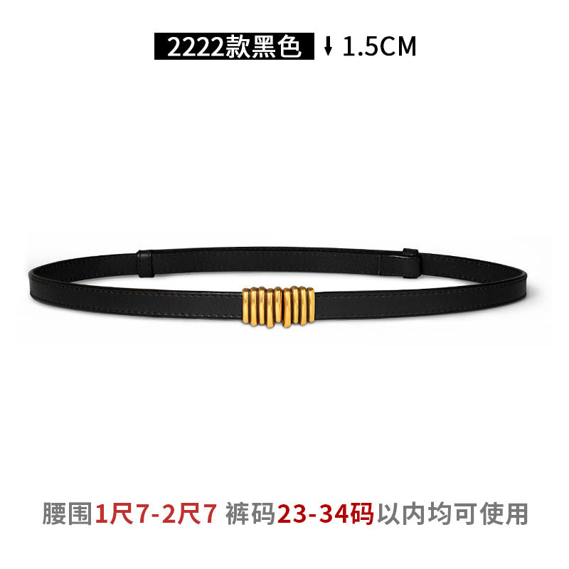 Women's Leather Easiest for Match Accessories Sweater Black Thin Belt