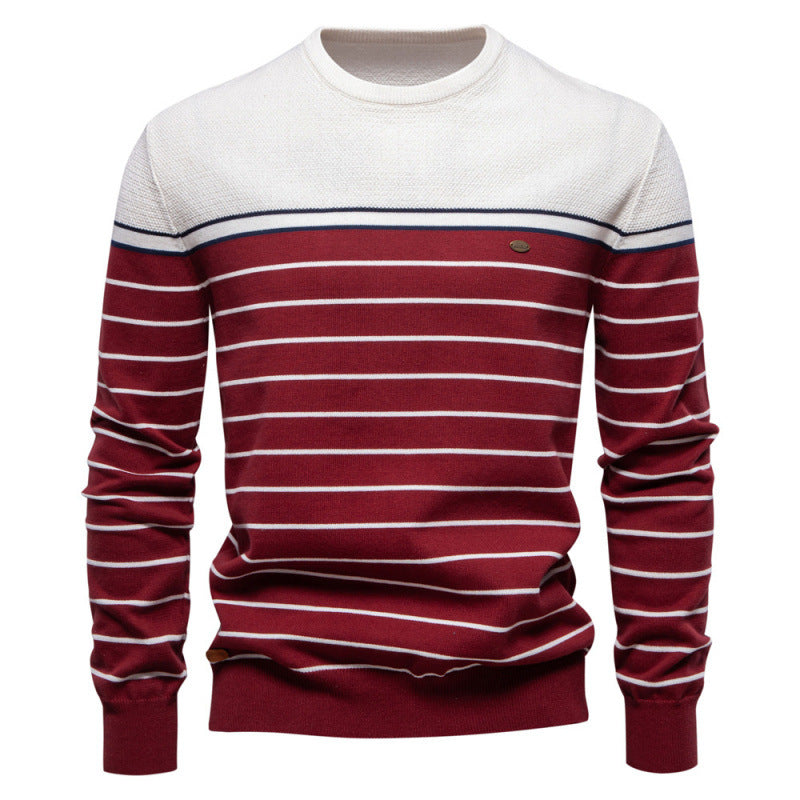 Men's Fashion Casual Striped Color Matching Long-sleeved Sweater