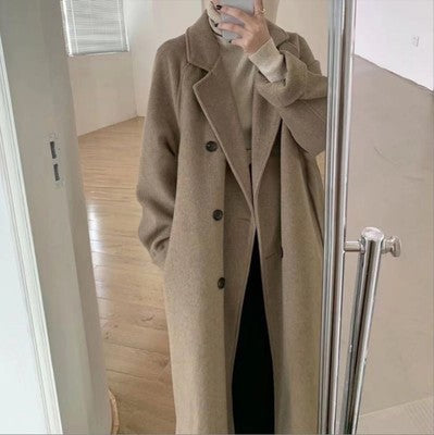 2024 Pure New Plus Size Women's Clothing Big Woman Woolen Coat Slimming Long Loose Woolen Coat 100.00kg