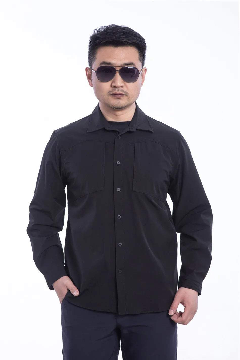 Outdoor Elastic Quick Drying Tactical Shirt Commuting Hunting Hiking Shirt Breathable Wear-resistant Splashproof Sports Shirt