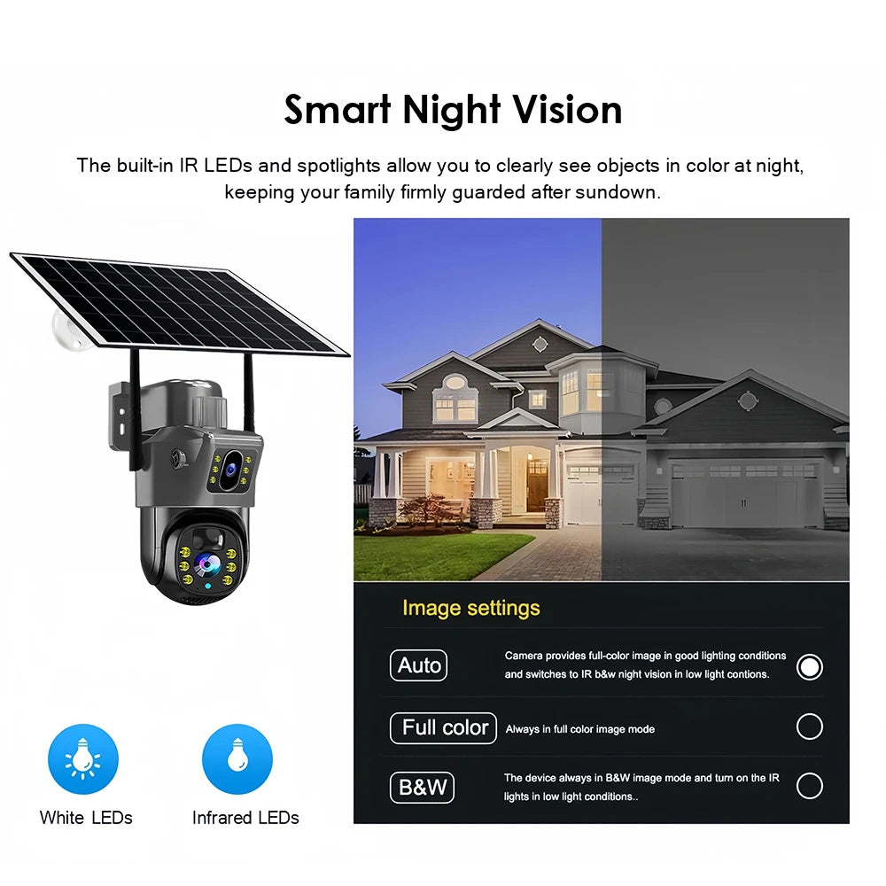 Dual Lens Solar 4G IP Camera 8MP 4K Wireless Surveillance Camera WiFi for Smart Home Night Vision with People Detection CCTV