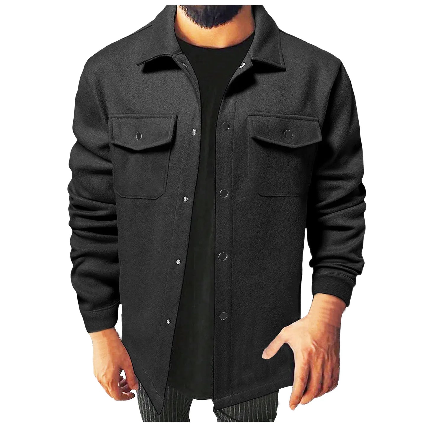 Men's Classic Solid Color Casual Shirt Jacket Long Sleeve Lightweight Button Down Jacket Coat Spring And Autumn Mens Outerwear