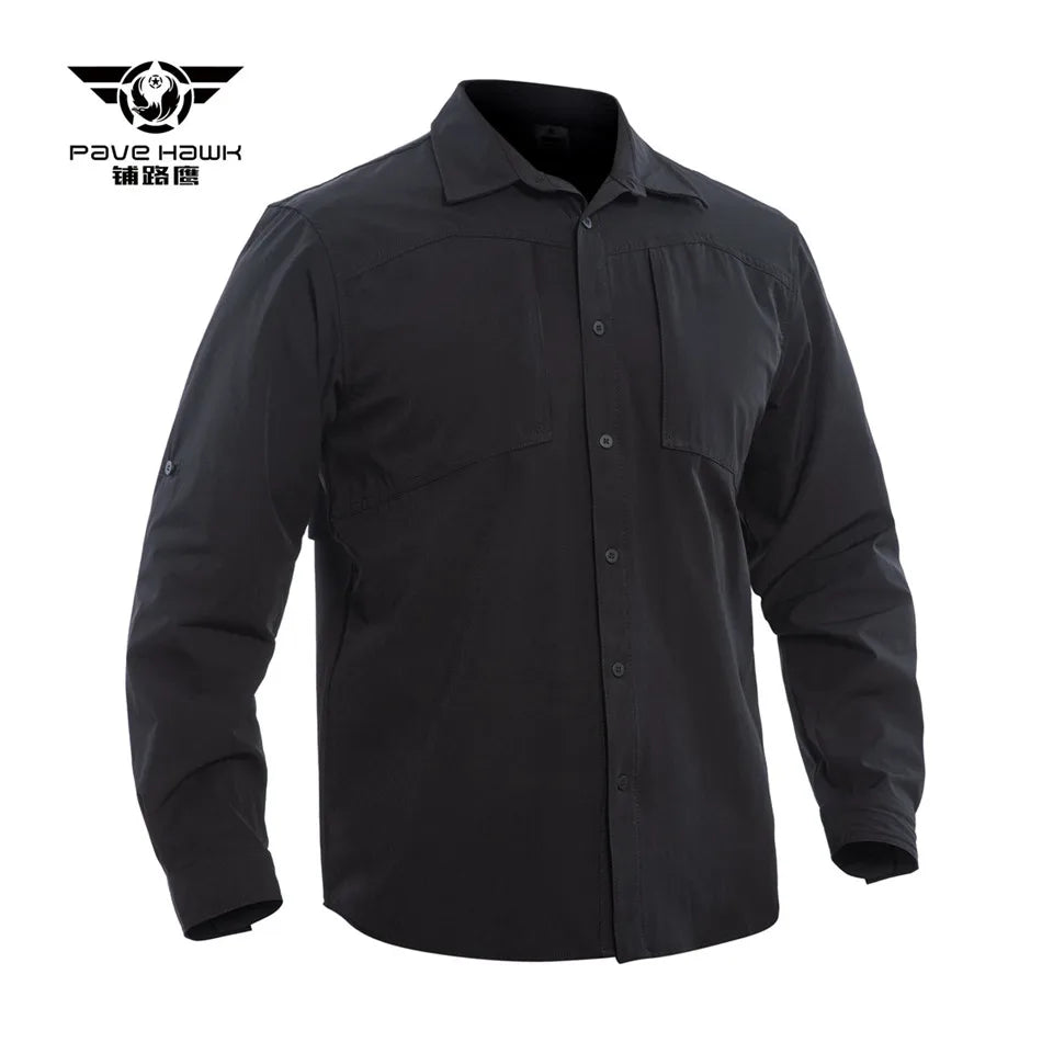 Outdoor Elastic Quick Drying Tactical Shirt Commuting Hunting Hiking Shirt Breathable Wear-resistant Splashproof Sports Shirt
