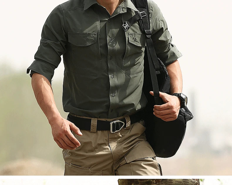 Outdoor Hiking Tactical Shirt Spring Autumn Quick Dry Elastic Long Sleeve Shirt Business Casual Sports Military Combat Uniform