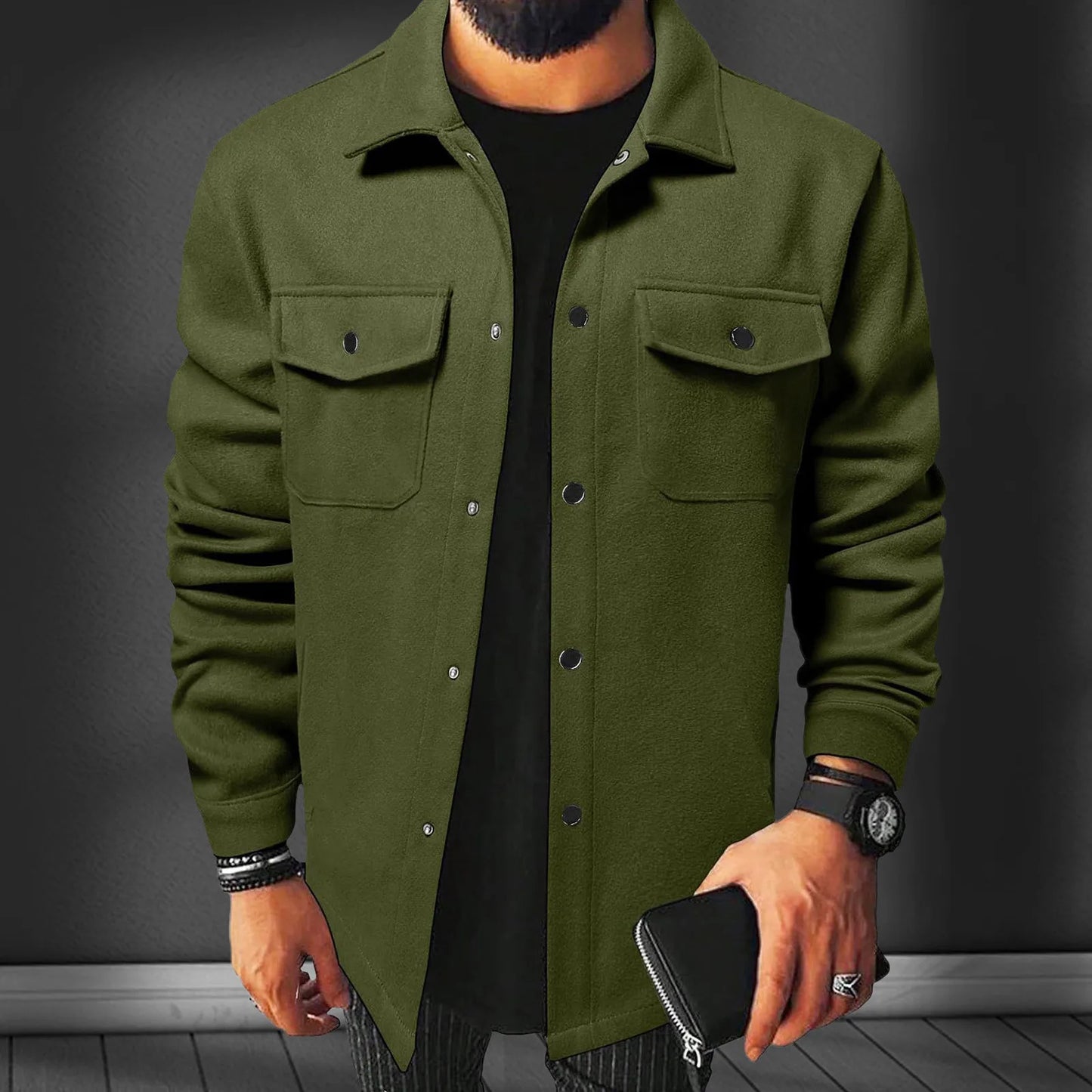 Men's Classic Solid Color Casual Shirt Jacket Long Sleeve Lightweight Button Down Jacket Coat Spring And Autumn Mens Outerwear