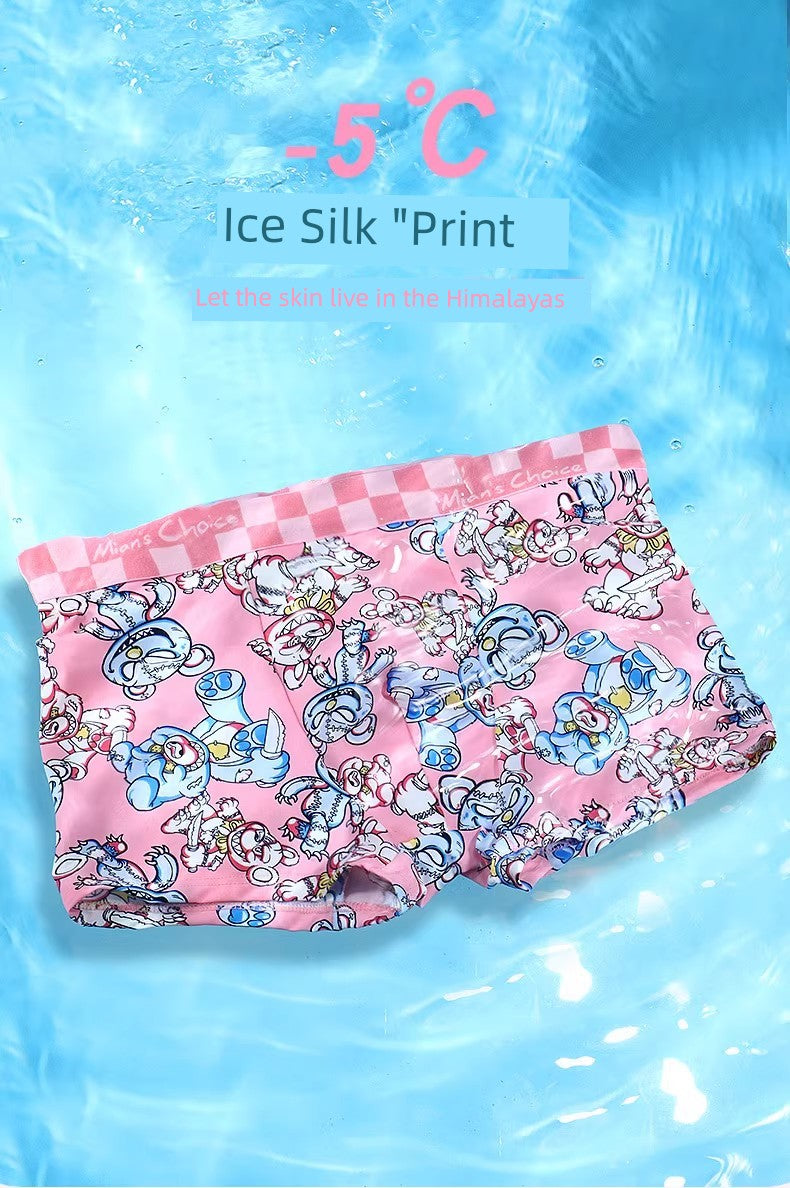 2024 New Arrival Boxers Antibacterial Pink Cute Cartoon Boys Boxer Shorts Shorts Men Underwear Ice Silk