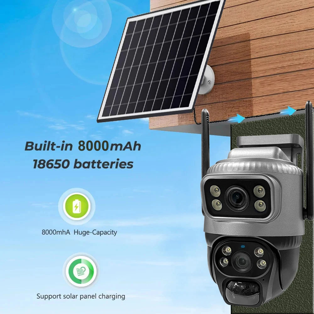 V380 Dual Lens 4G Camera Solar PIR Human Detection Night Vision Waterproof Security Video IP Camara 8MP 4K Battery CCTV Monitor