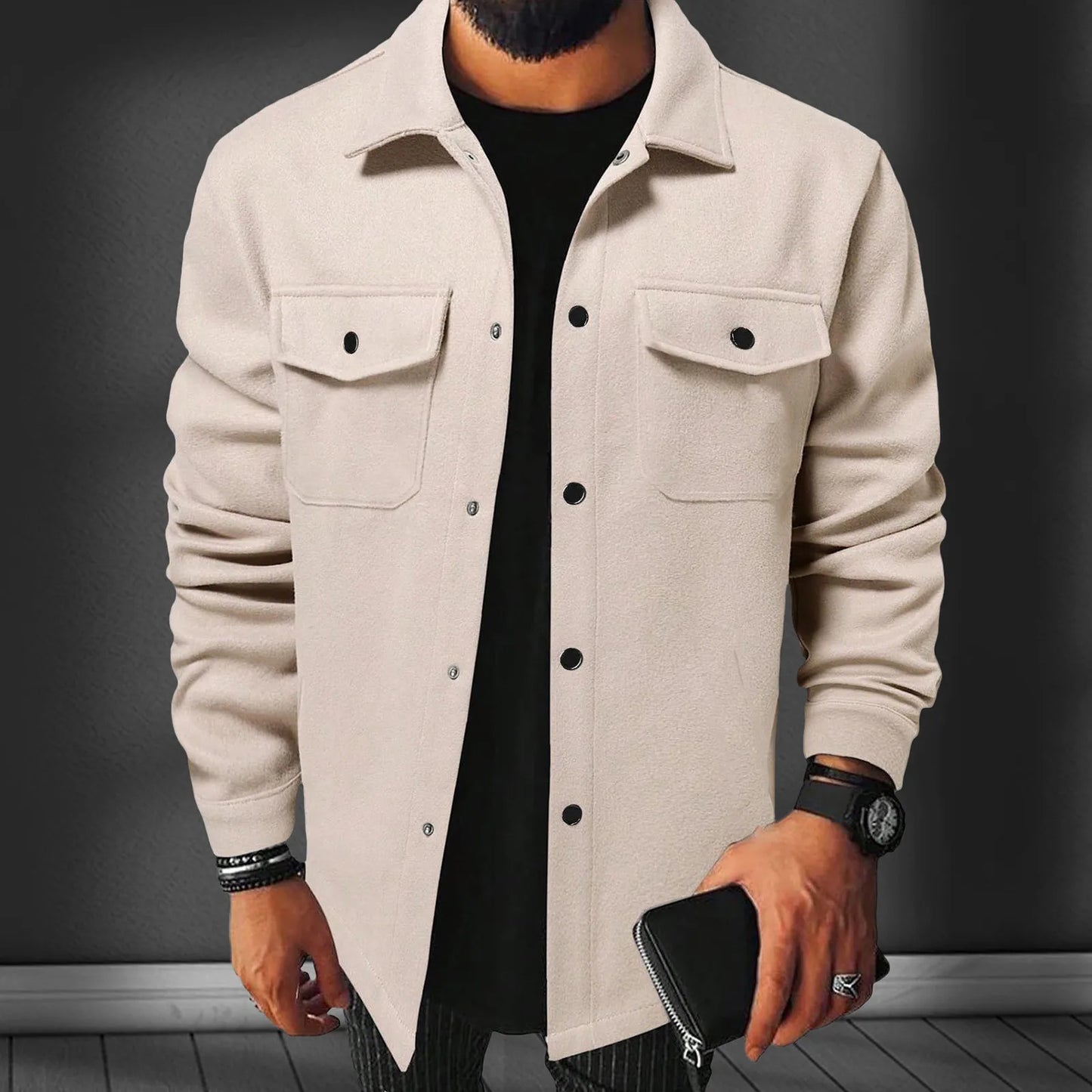 Men's Classic Solid Color Casual Shirt Jacket Long Sleeve Lightweight Button Down Jacket Coat Spring And Autumn Mens Outerwear