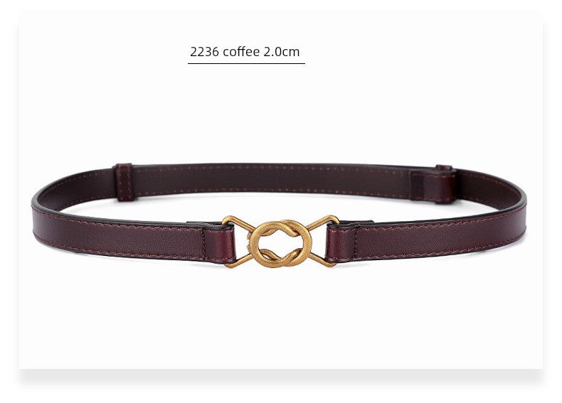 Women's Leather Easiest for Match Accessories Sweater Black Thin Belt