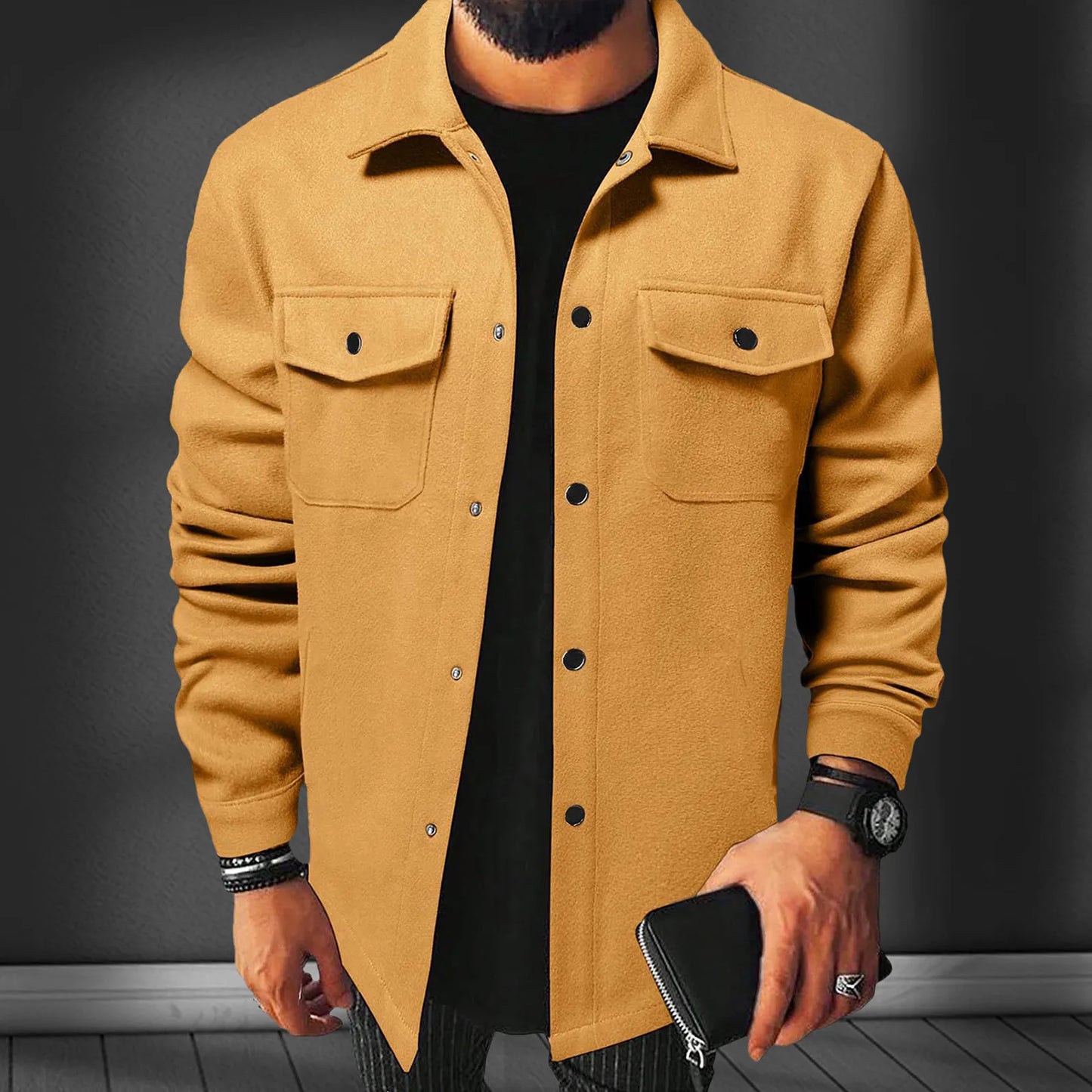 Men's Classic Solid Color Casual Shirt Jacket Long Sleeve Lightweight Button Down Jacket Coat Spring And Autumn Mens Outerwear