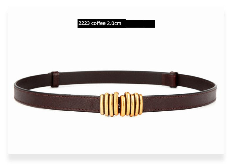 Women's Leather Easiest for Match Accessories Sweater Black Thin Belt