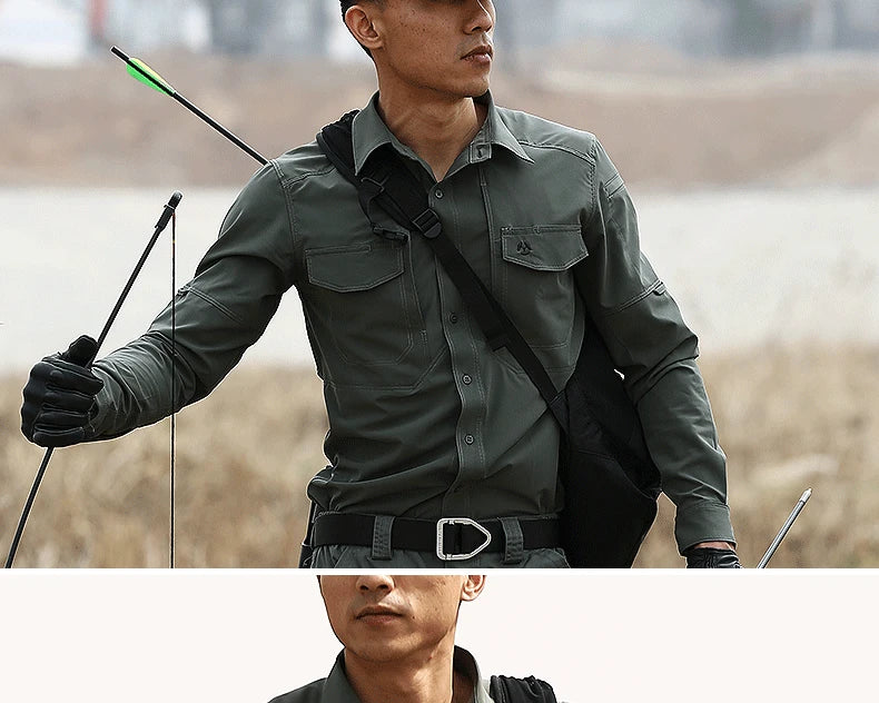 Outdoor Hiking Tactical Shirt Spring Autumn Quick Dry Elastic Long Sleeve Shirt Business Casual Sports Military Combat Uniform