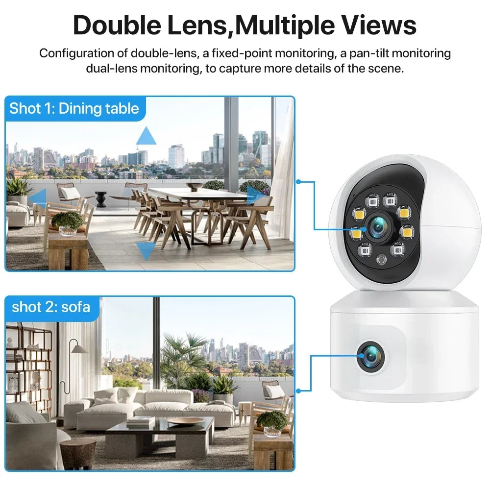 6MP WiFi IP Camera Dual Lens Dual Screen Baby Monitor Home Security Camera PTZ Auto Tracking CCTV Video Surveillance iCsee