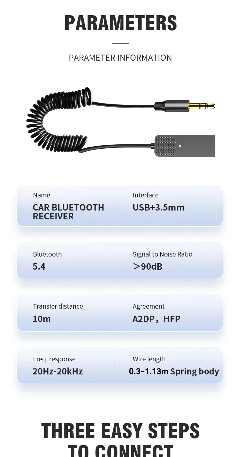 New Upgrades Bluetooth 5.4 Audio Receiver USB To 3.5mm AUX Car Wireless Music Adapter With HD MIC For Car Kit Wired Speaker