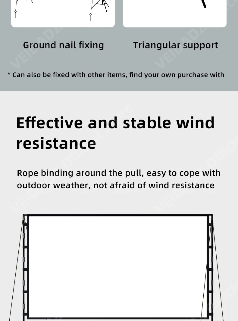 VEIDADZ Projector Screen With Stand Soft White Less Creases 60 84 100 120in With Carry Bag Foldable Double Tripod Screen Outdoor