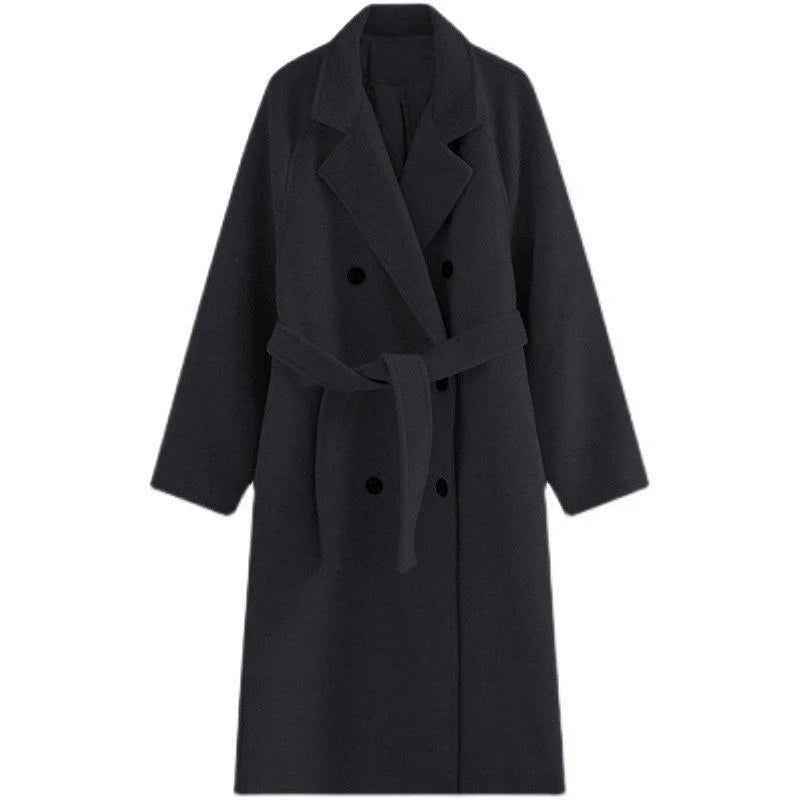 Winter Woolen Coat Women Thicken Long Jacket Casual Loose Fashion Windbreaker Outerwear Female Vintage Oversize Lapel Streetwear