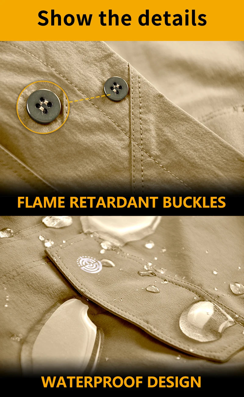 HAN WILD Summer Tactical Shirts Men's Breathable Long Sleeve Multi-Pockets Work Combat Cargo Shirts Quick Dry Camping Clothes