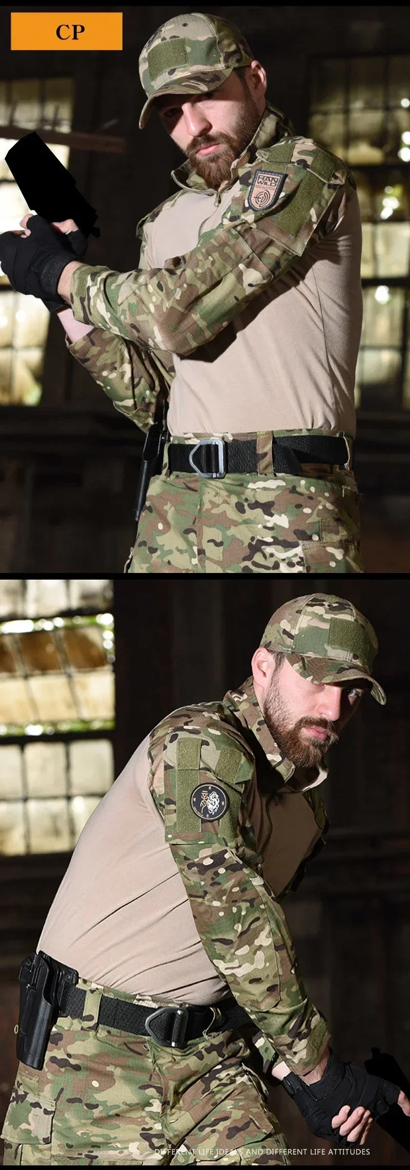 Men's Safari Shirt Outdoor Camouflage Long Sleeve Working Camping Fishing Softair Men Clothing with 1/4 Zipper Hiking Shirts