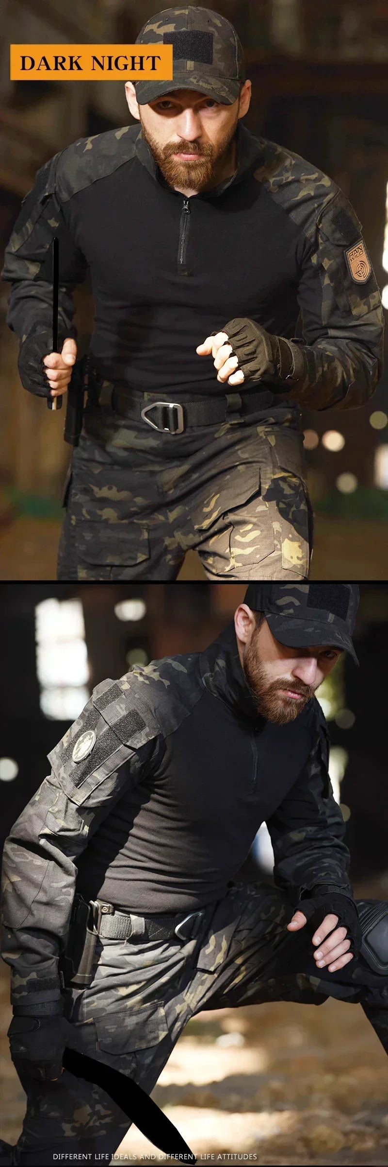 Men's Safari Shirt Outdoor Camouflage Long Sleeve Working Camping Fishing Softair Men Clothing with 1/4 Zipper Hiking Shirts