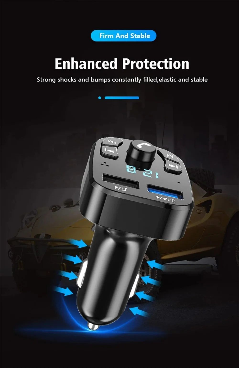 3.1A FM Transmitter Wireless Bluetooth 5.0 Car MP3 Player Dual USB Fast Charging Adapter in Car Noise Reduction Audio Receiver