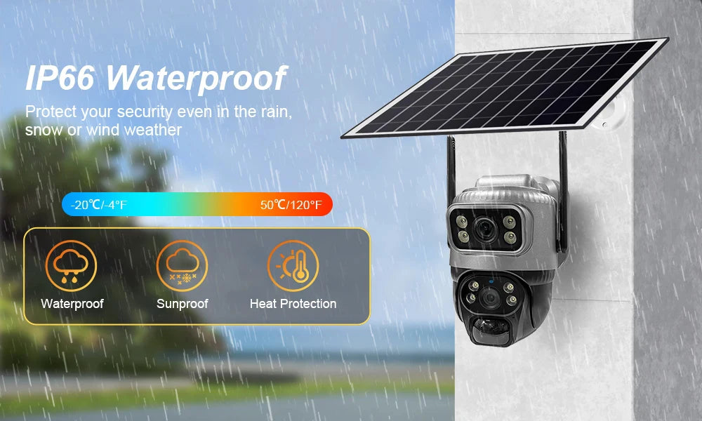 V380 Dual Lens 4G Camera Solar PIR Human Detection Night Vision Waterproof Security Video IP Camara 8MP 4K Battery CCTV Monitor