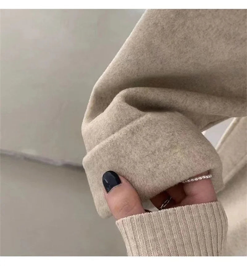 Winter Woolen Coat Women Thicken Long Jacket Casual Loose Fashion Windbreaker Outerwear Female Vintage Oversize Lapel Streetwear