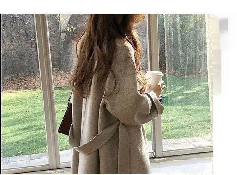 Winter Woolen Coat Women Thicken Long Jacket Casual Loose Fashion Windbreaker Outerwear Female Vintage Oversize Lapel Streetwear