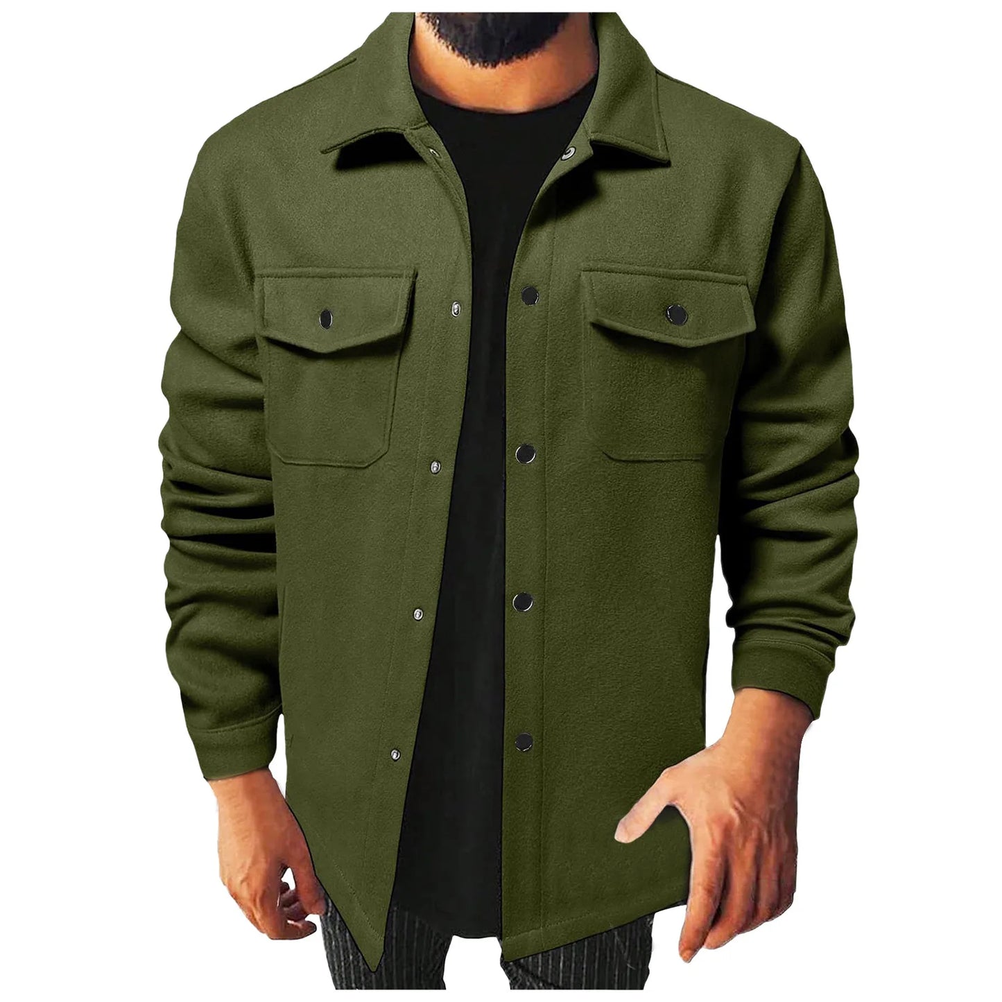 Men's Classic Solid Color Casual Shirt Jacket Long Sleeve Lightweight Button Down Jacket Coat Spring And Autumn Mens Outerwear