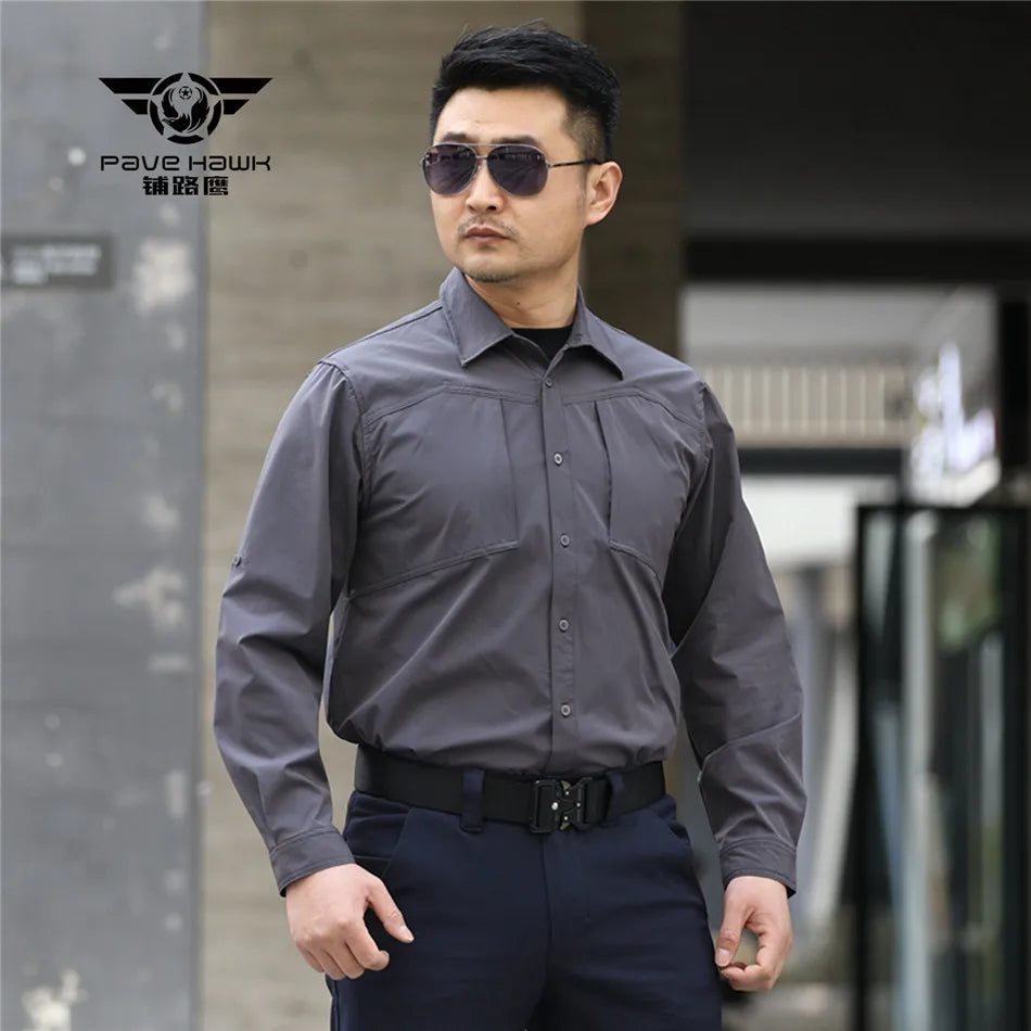 Outdoor Elastic Quick Drying Tactical Shirt Commuting Hunting Hiking Shirt Breathable Wear-resistant Splashproof Sports Shirt