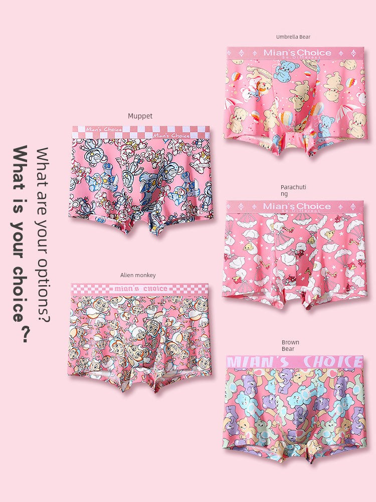 2024 New Arrival Boxers Antibacterial Pink Cute Cartoon Boys Boxer Shorts Shorts Men Underwear Ice Silk