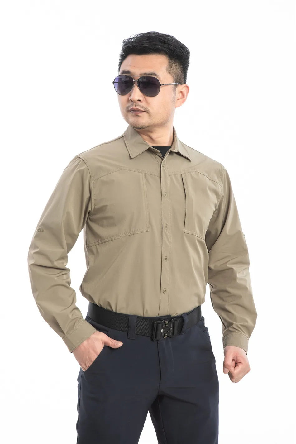 Outdoor Elastic Quick Drying Tactical Shirt Commuting Hunting Hiking Shirt Breathable Wear-resistant Splashproof Sports Shirt