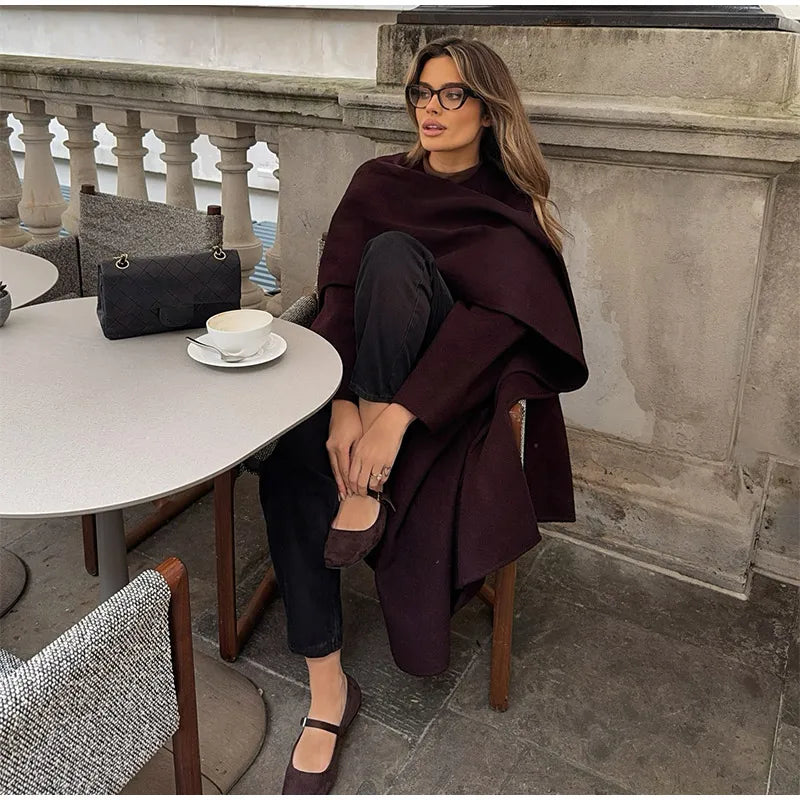 Women Oversize Loose Double Button Lapel Overcoat Fashion Black Woolen Long Coat With Belt Autumn New Street Female Outerwear