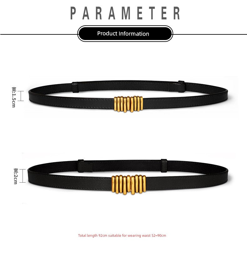 Women's Leather Easiest for Match Accessories Sweater Black Thin Belt