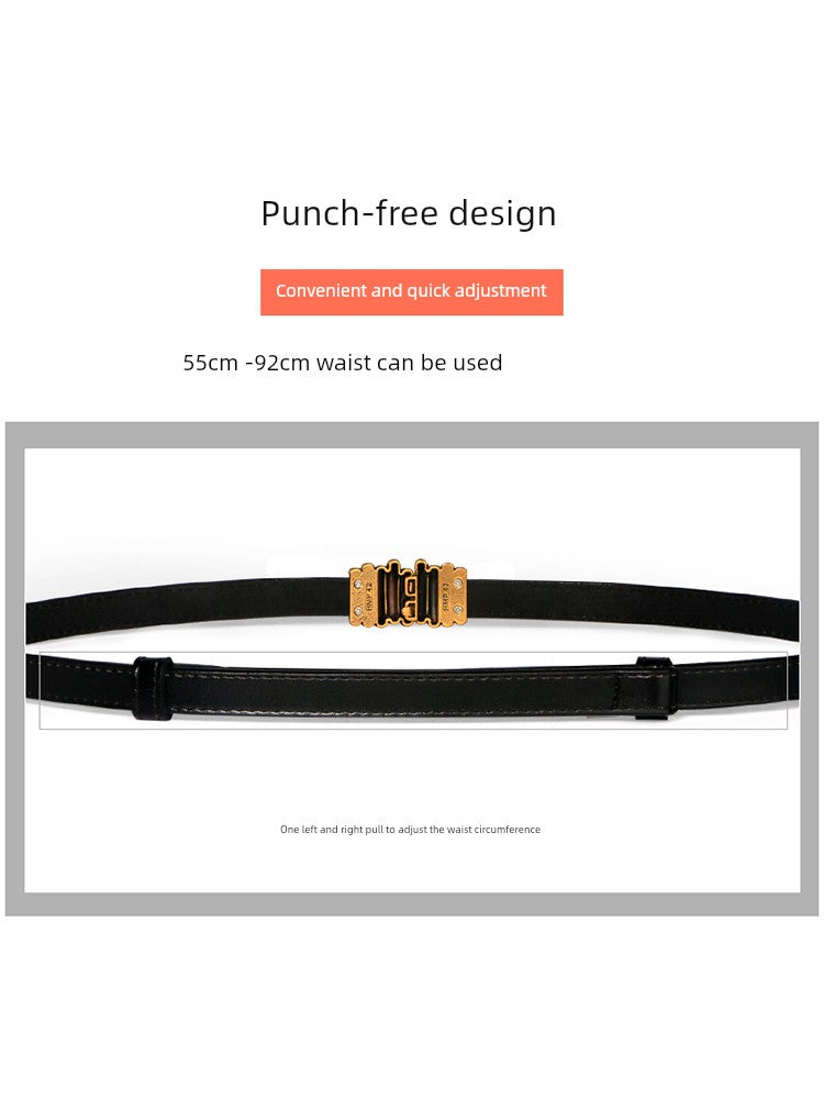 Women's Leather Easiest for Match Accessories Sweater Black Thin Belt