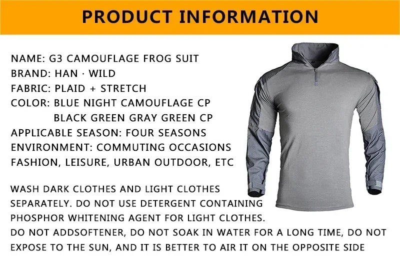 Men's Safari Shirt Outdoor Camouflage Long Sleeve Working Camping Fishing Softair Men Clothing with 1/4 Zipper Hiking Shirts