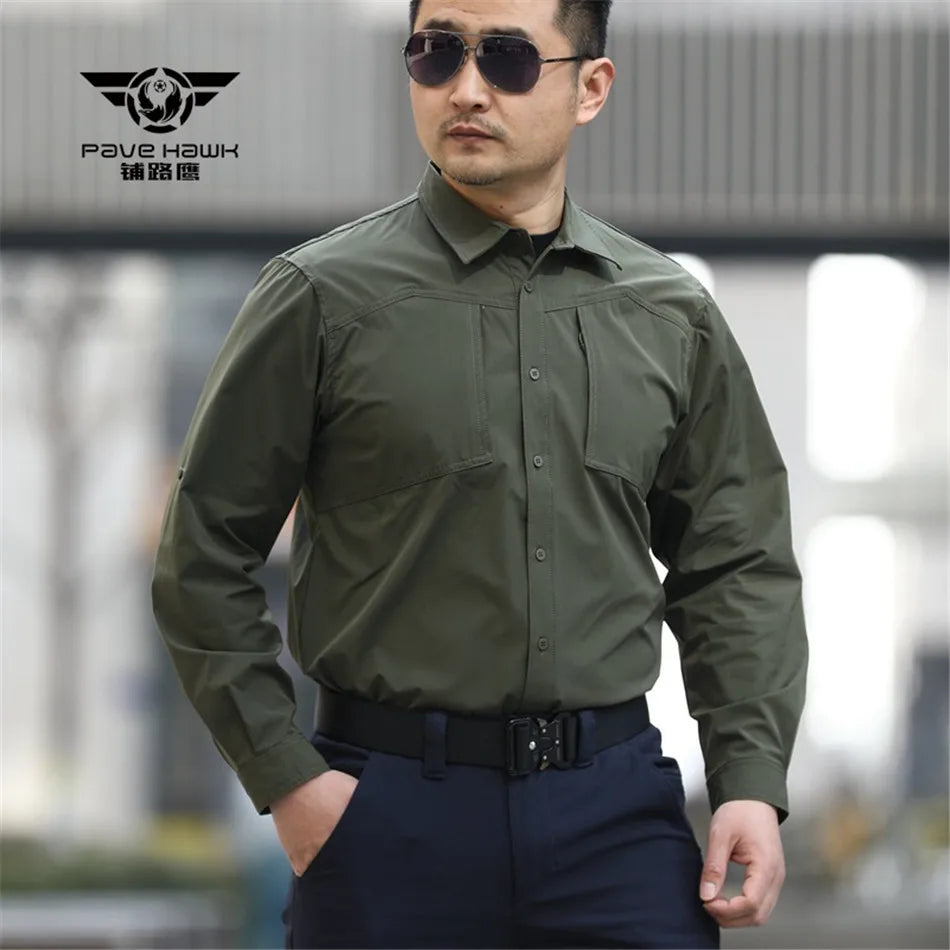 Outdoor Elastic Quick Drying Tactical Shirt Commuting Hunting Hiking Shirt Breathable Wear-resistant Splashproof Sports Shirt