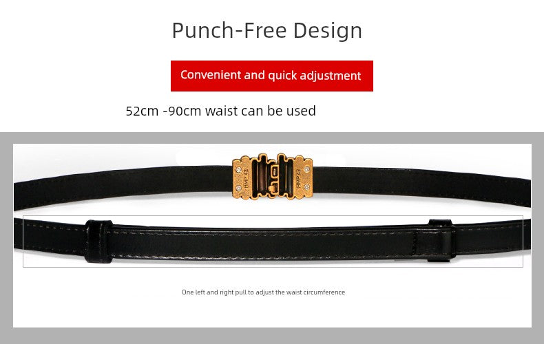 Women's Leather Easiest for Match Accessories Sweater Black Thin Belt