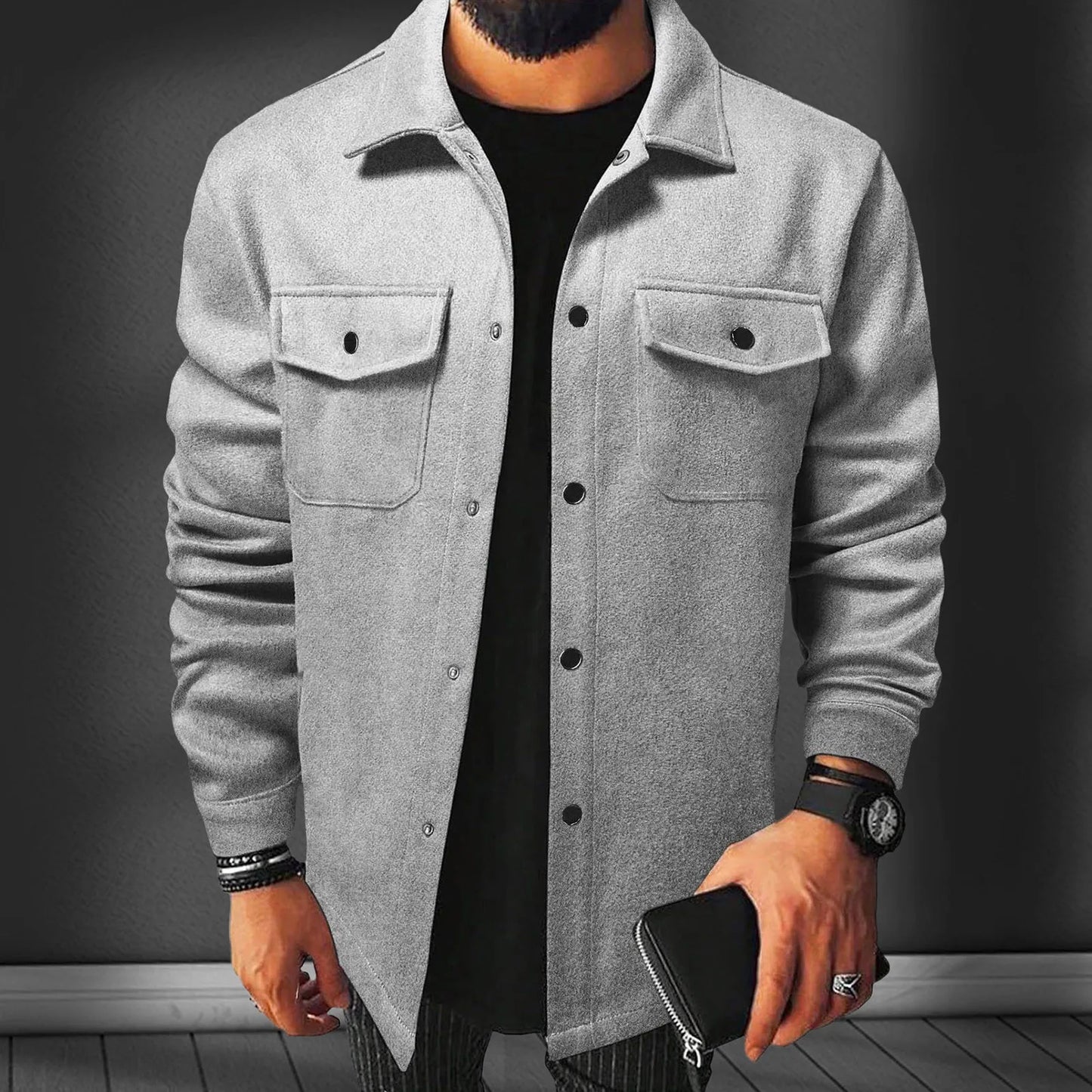 Men's Classic Solid Color Casual Shirt Jacket Long Sleeve Lightweight Button Down Jacket Coat Spring And Autumn Mens Outerwear