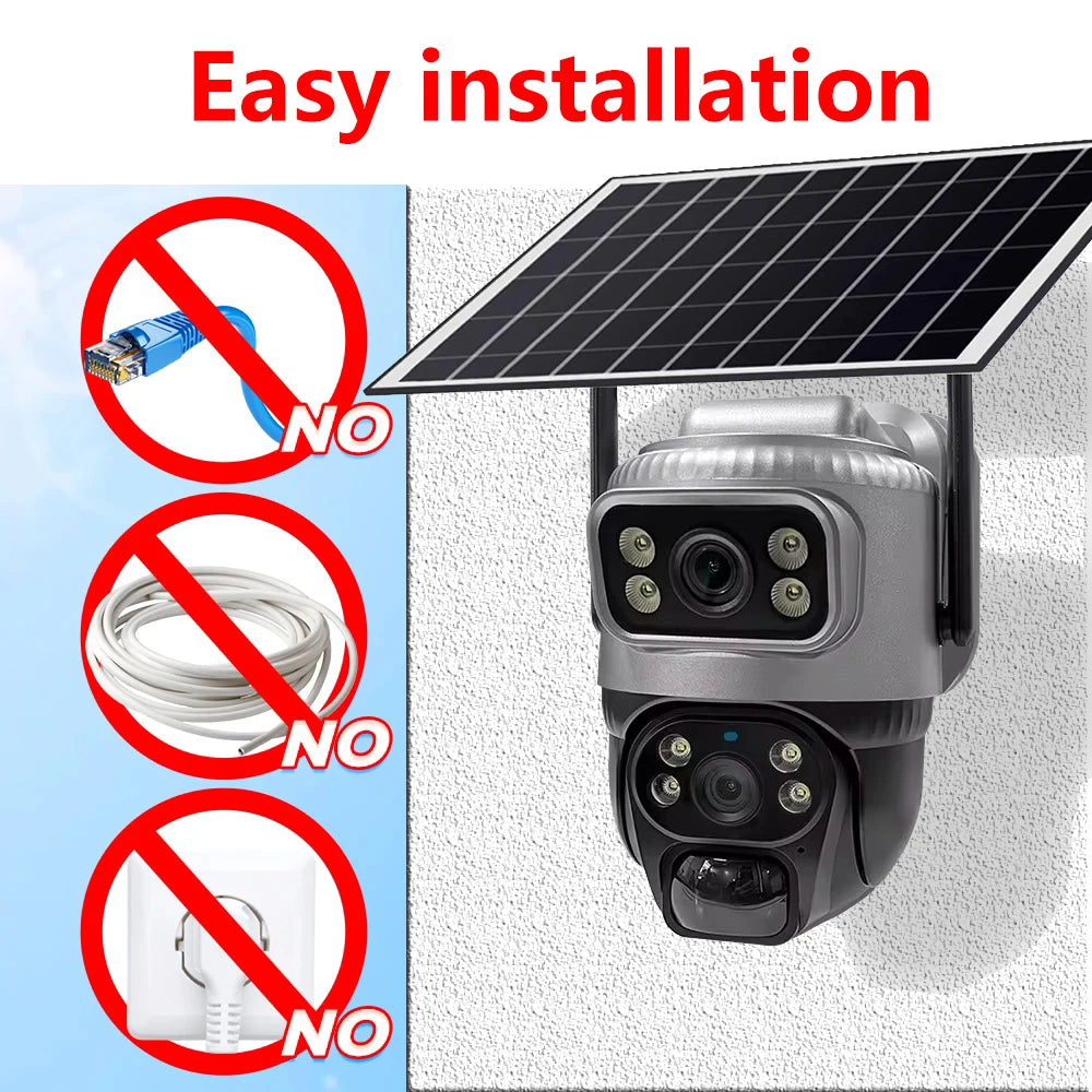 V380 Dual Lens 4G Camera Solar PIR Human Detection Night Vision Waterproof Security Video IP Camara 8MP 4K Battery CCTV Monitor